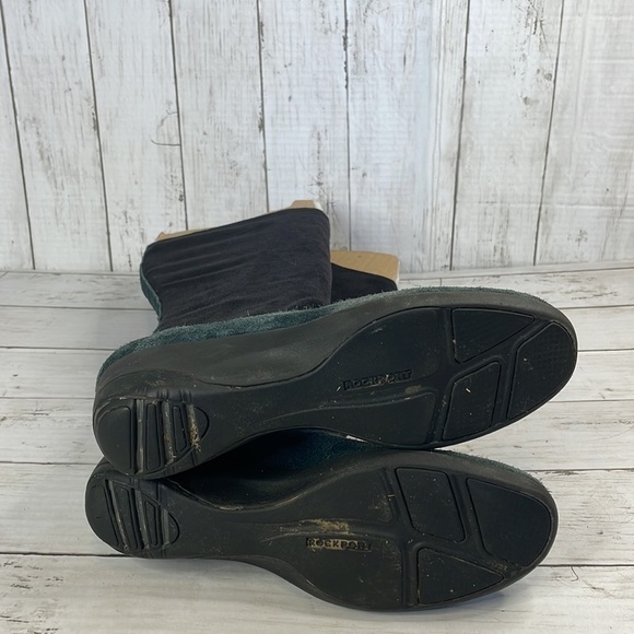 Rockport Waterproof Suede and Fabric Navy Blue and Black Knee High Wedge Boots - Picture 8 of 15